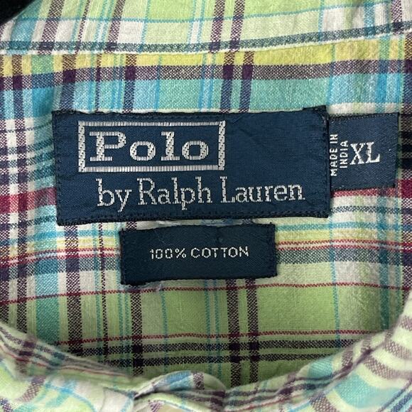 Vintage Polo Ralph Lauren Shirt Mens XL Green Plaid Epaulet Button Up Safari - Picture 6 of 13